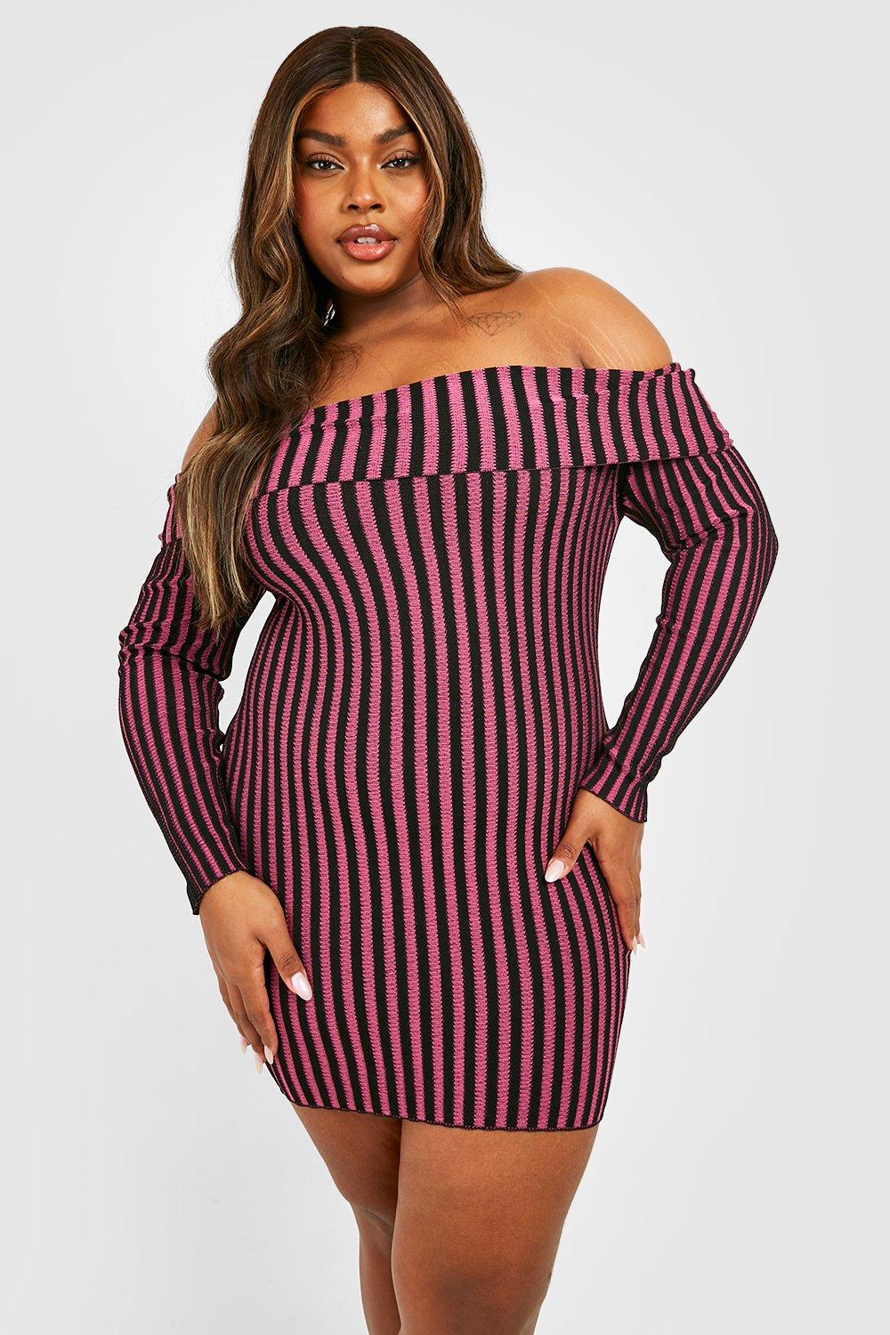 Plus Two Tone Rib Bardot Jumper Dress boohoo