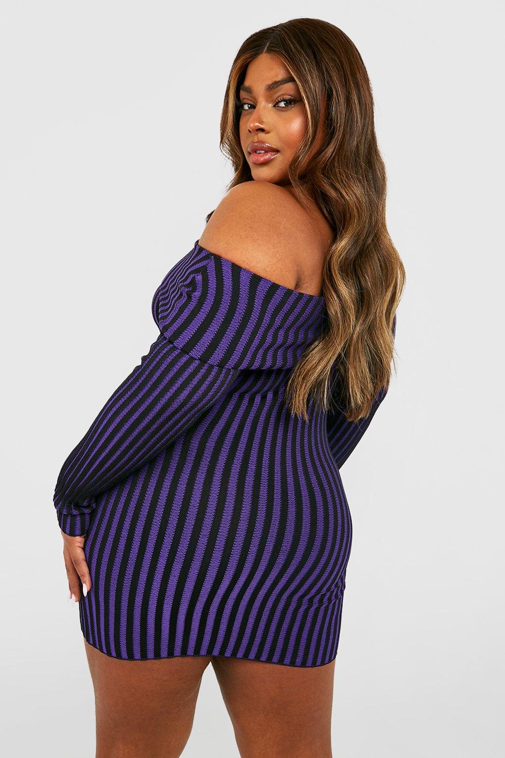 Plus Two-Tone Rib Off The Shoulder Sweater Dress | boohoo