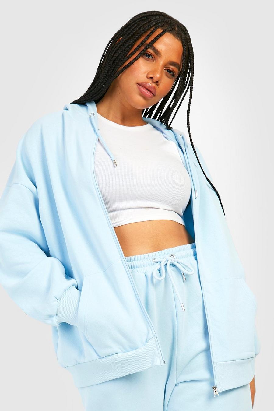 Sky blue Plus Oversize hoodie med dragkedja image number 1