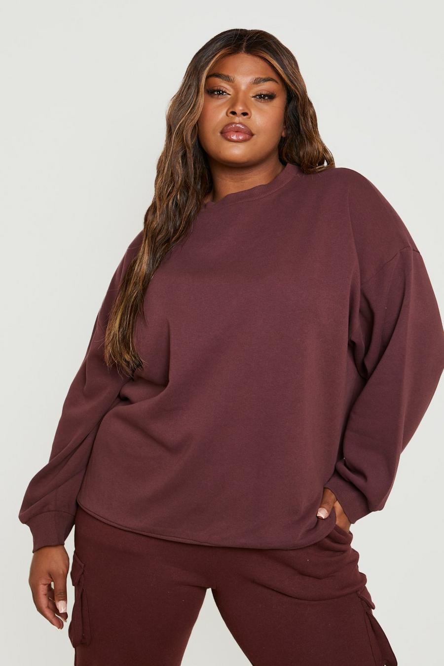 Grande taille - Sweat oversize basique, Chocolate image number 1