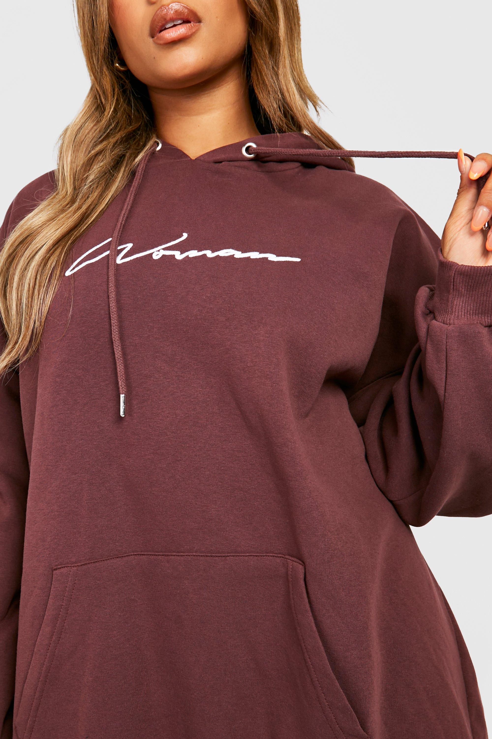 Plus Embroidered Woman Script Hoodie boohoo