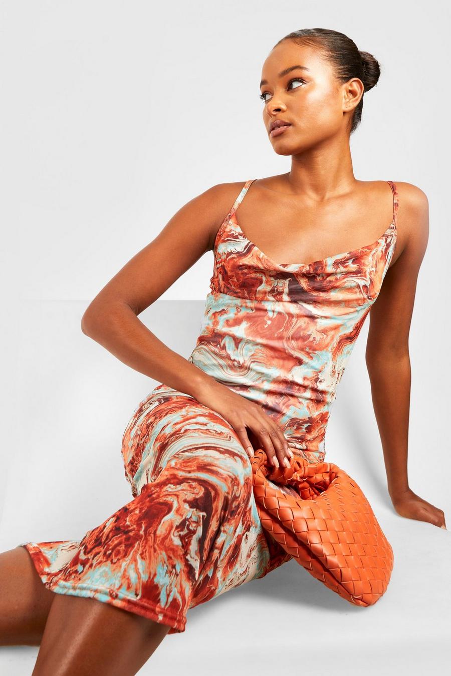 Rust Tall Recycled Mesh Marble Midi Dress image number 1