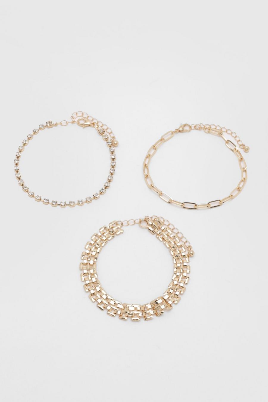 Gold Polished Row Chain Multipack Of Bracelets image number 1