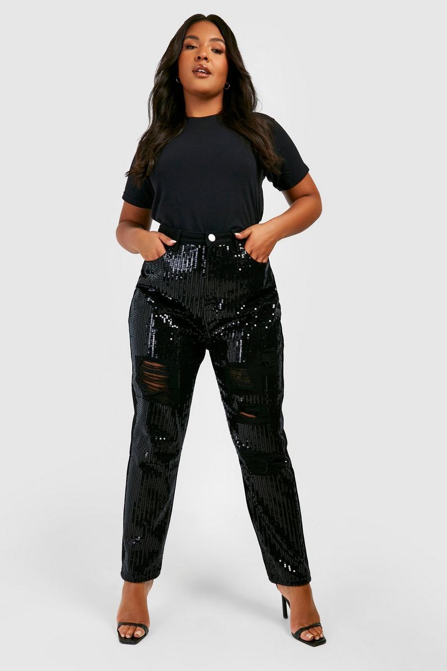 Washed black Plus Sequin Distressed Jeans 
