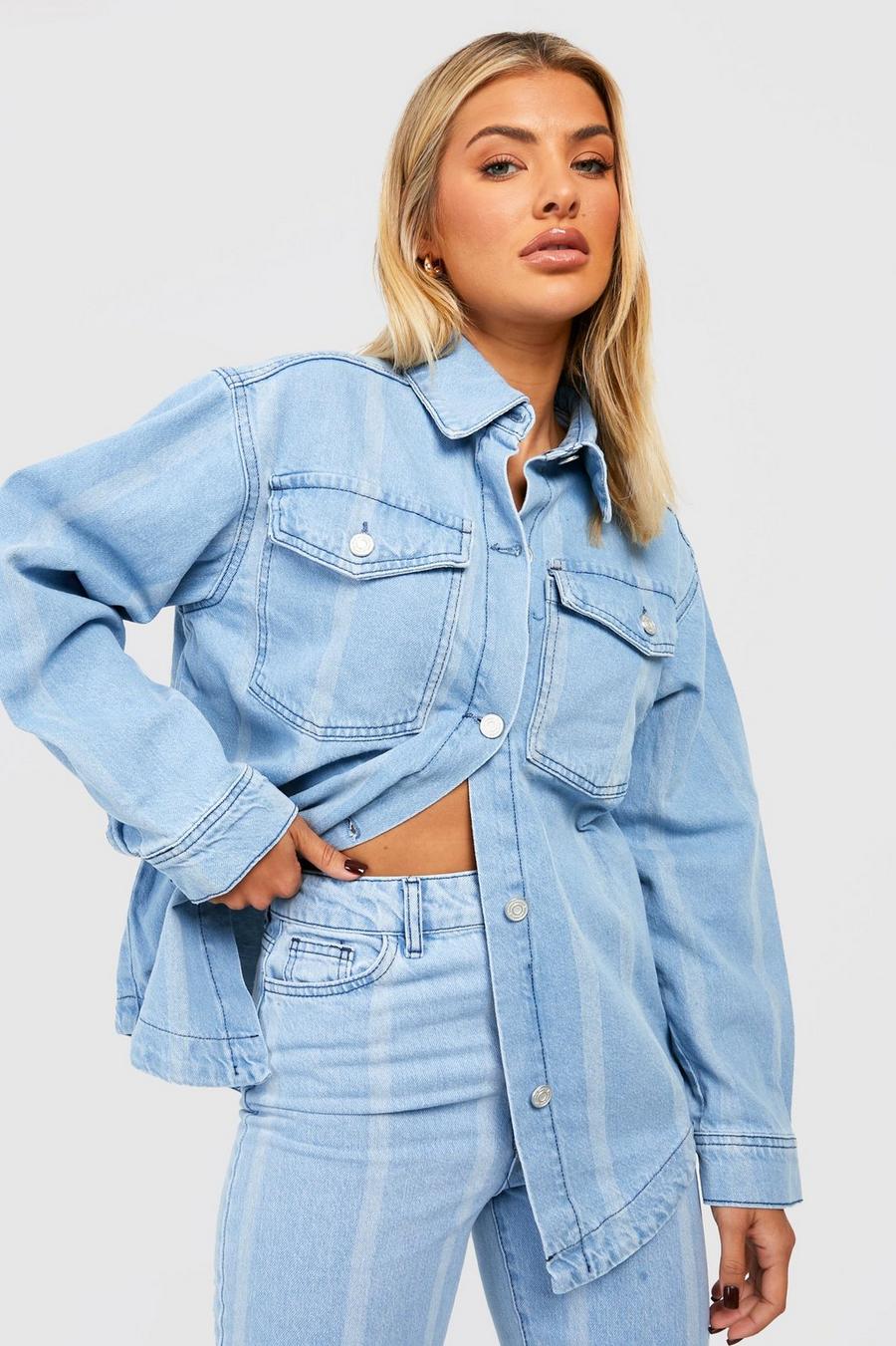 Camicia in denim oversize a righe, Vintage wash image number 1