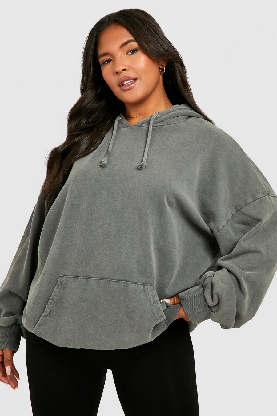 Plus Oversize Basic Hoodie, Charcoal image number 1