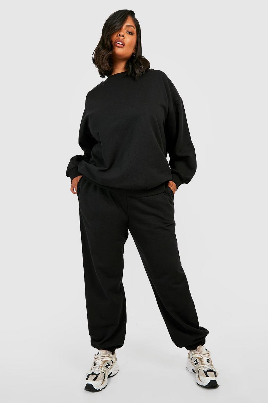 Plus Oversize Basic Sweatshirt-Trainingsanzug, Black noir