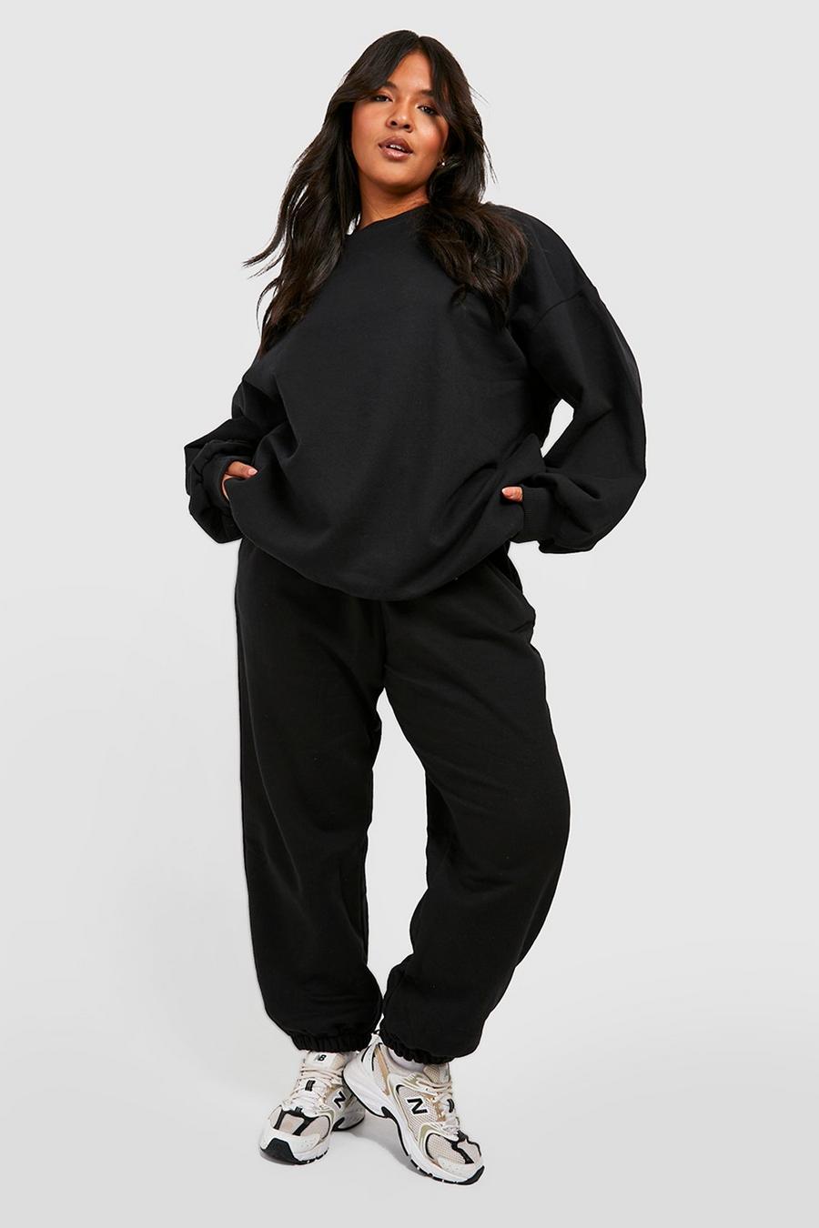 Plus Basic Oversize Sweatshirt-Trainingsanzug, Black image number 1