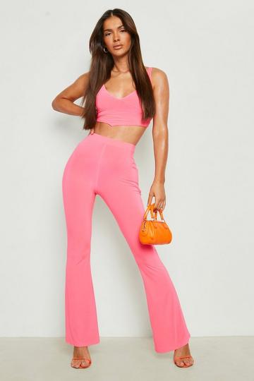 Pink Strappy Crop Top And Flare Two-Piece