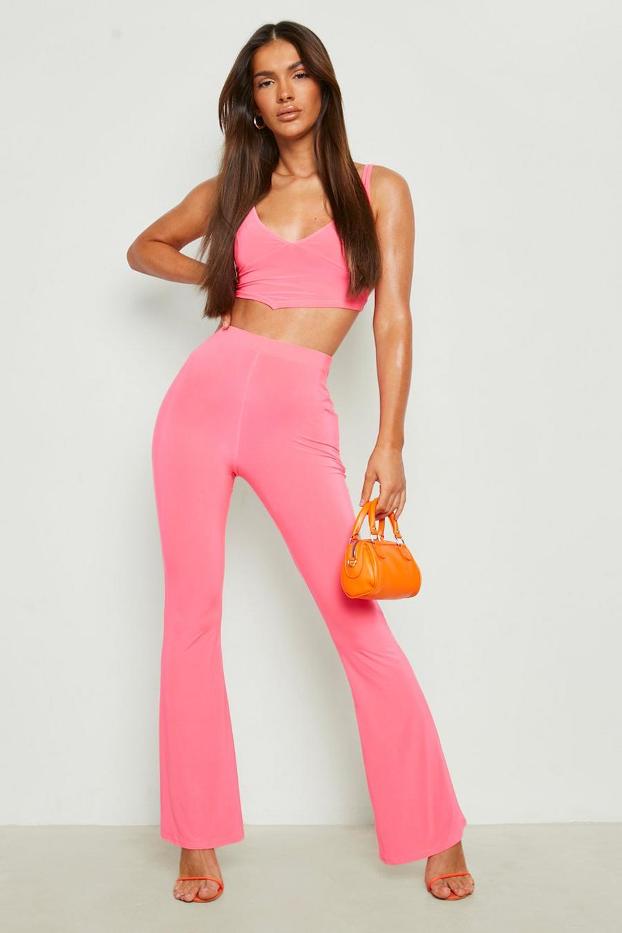 Hot pink Strappy Crop Top And Flare Co-ord image number 1