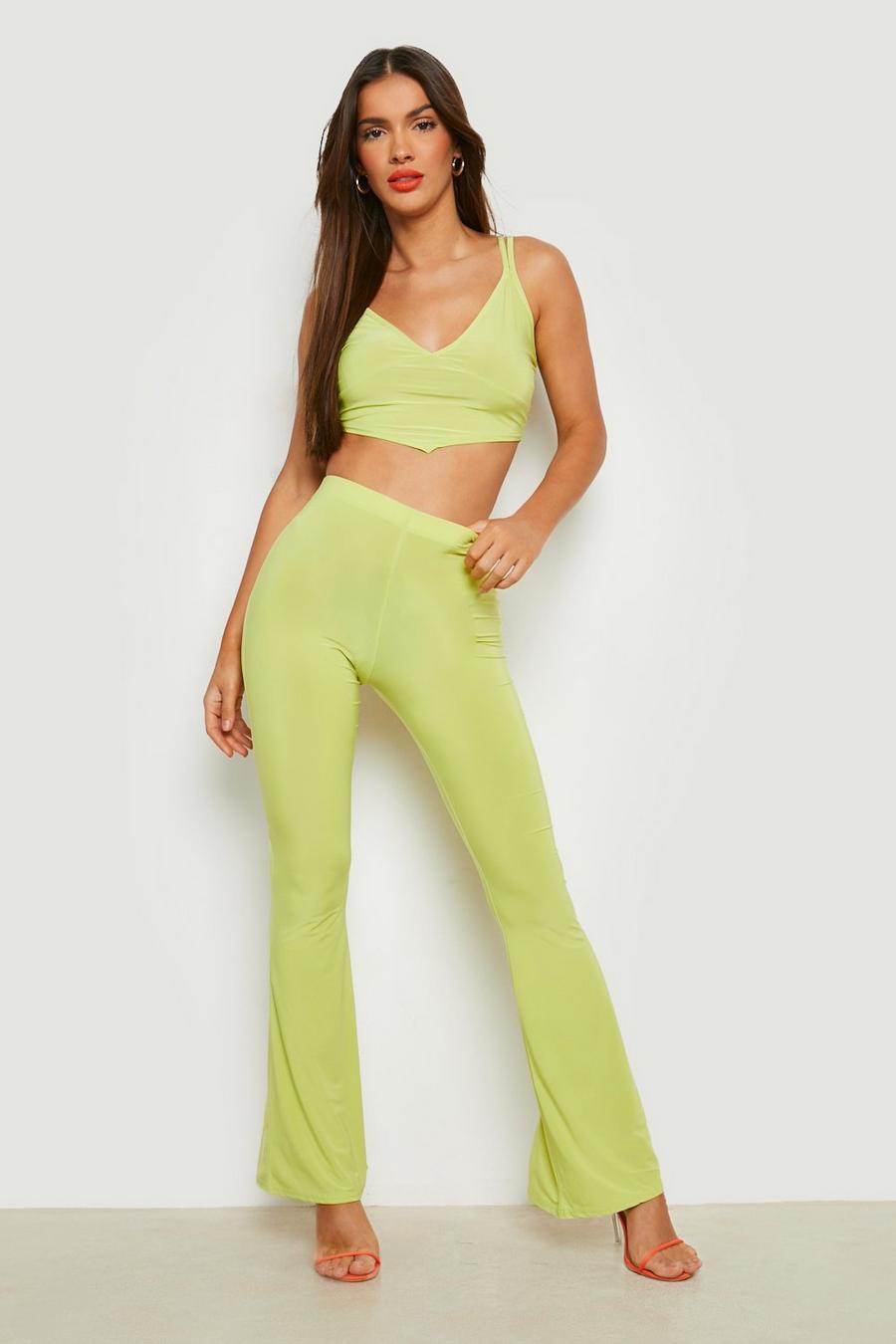 Lime Strappy Crop Top And Flare Co-ord image number 1