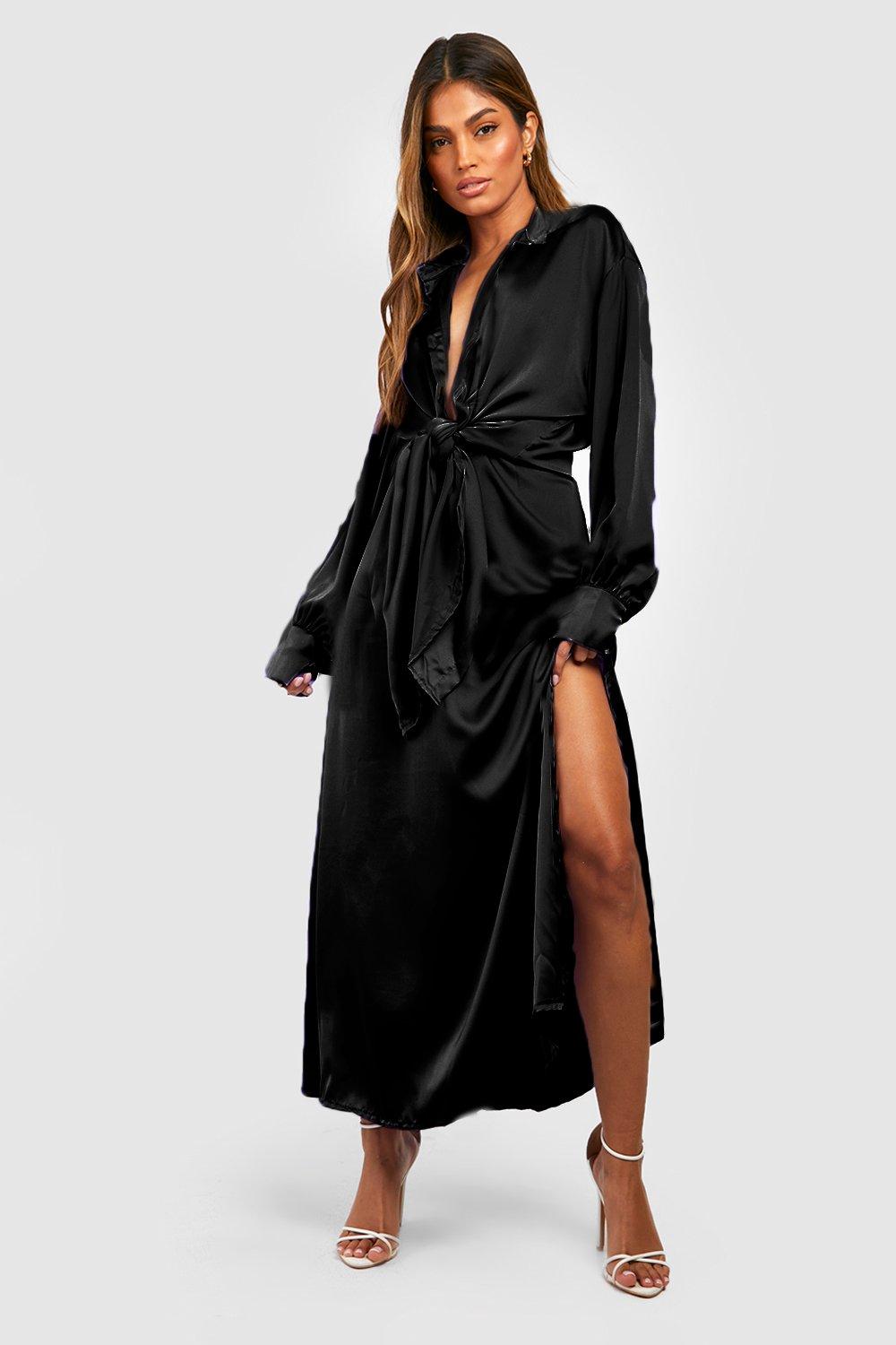 Wrap front shirt deals maxi dress black missguided