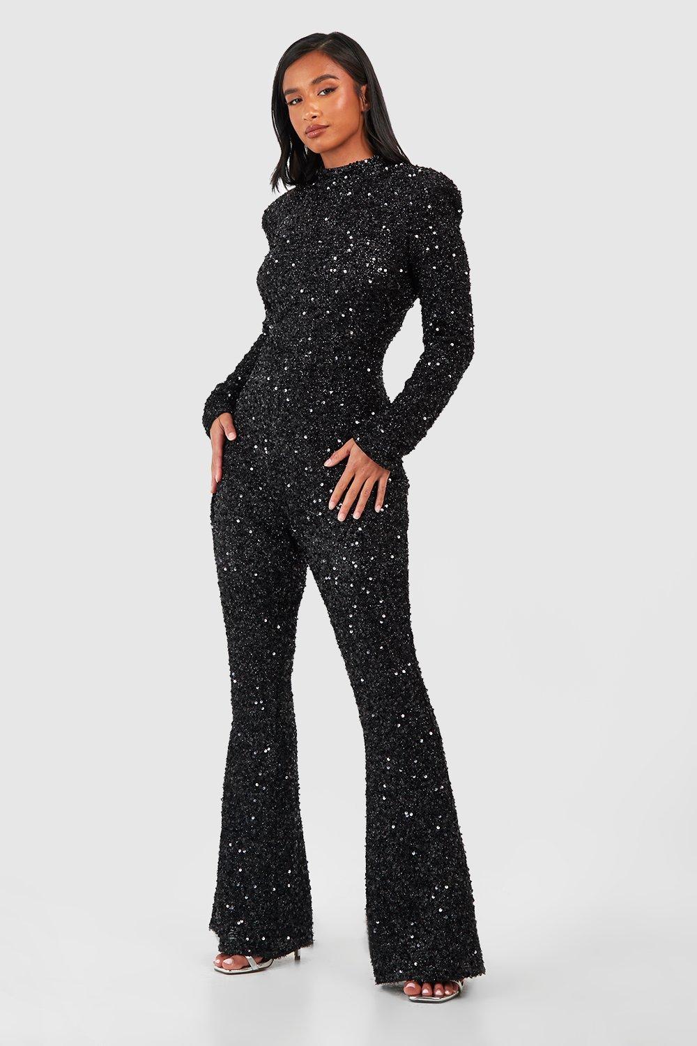 Black sequin jumpsuits boohoo UK