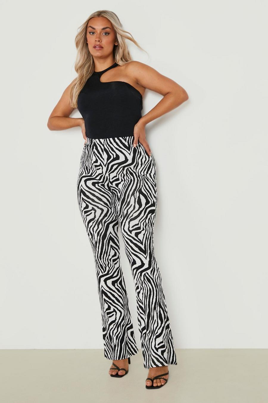 Black Plus Zebra Flare Trouser