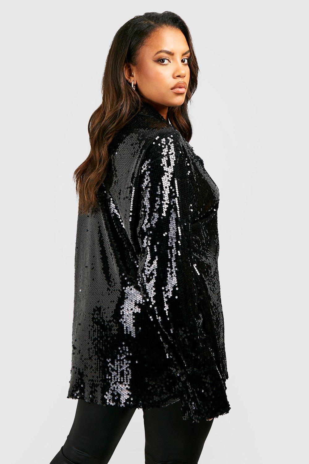 Plus Oversized Deep Cuff Sequin Shirt