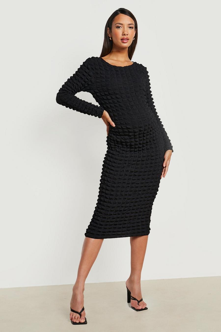 Black Maternity Bubble Jersey Knit Midi Dress image number 1