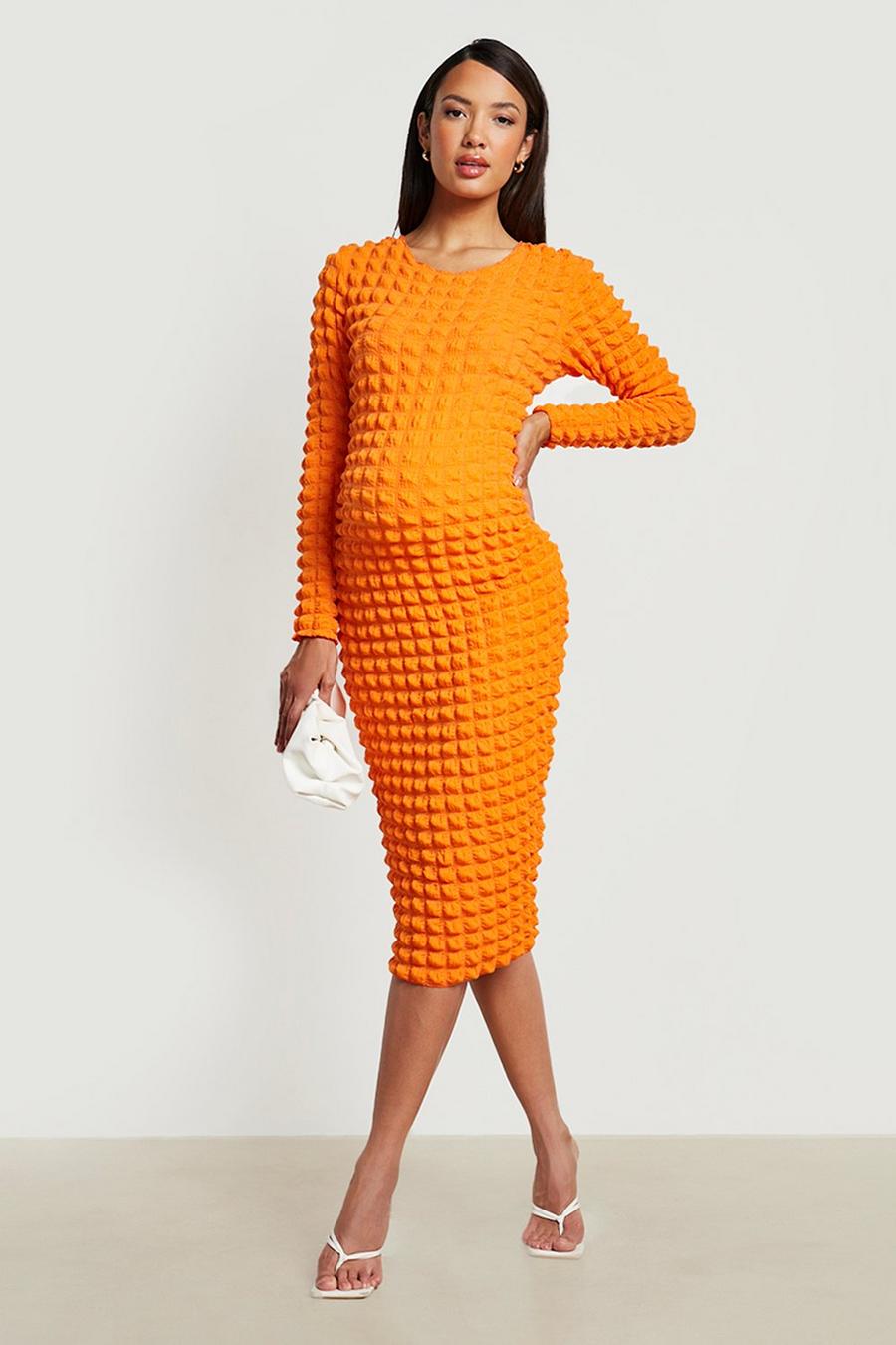 Orange Maternity Bubble Jersey Knit Midi Dress image number 1