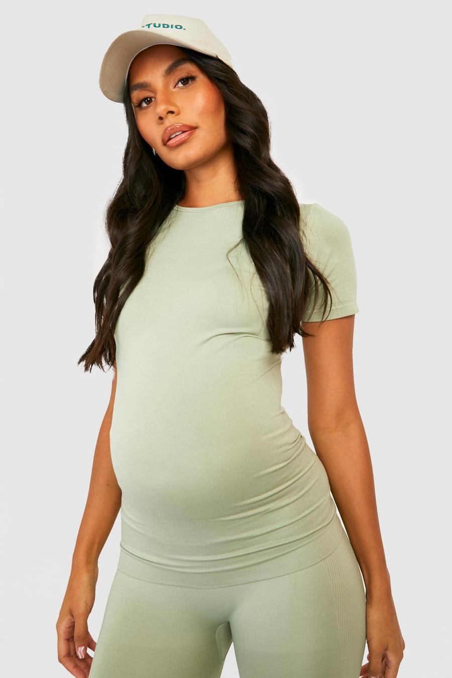 Sage grön Maternity Active Seamless T-shirt image number 1