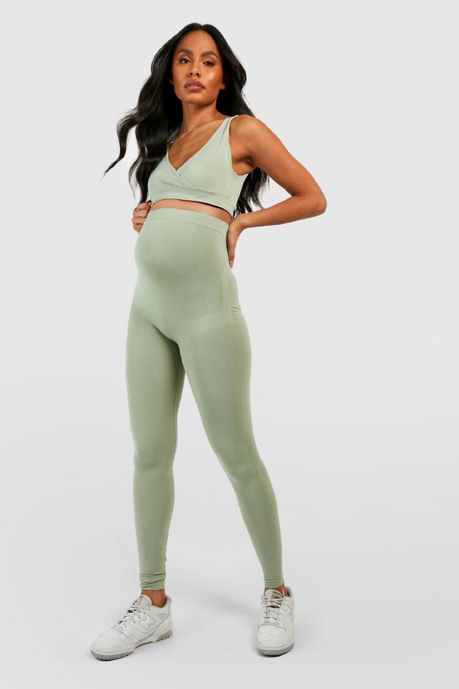 Conjunto Premamá Active de leggings y sujetador sin costuras, Sage verde image number 1
