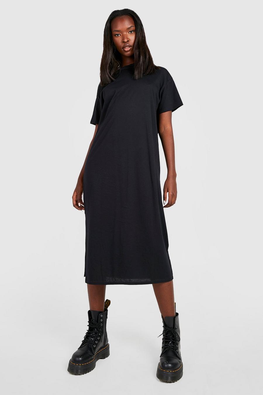 Black Basics Oversized Basic Midi T-shirt Dress image number 1