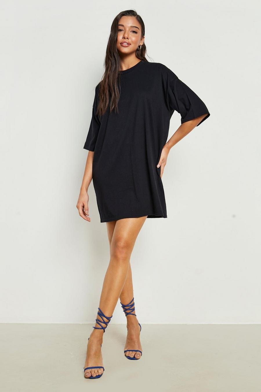 Black Basics Oversized Basic T-shirt Dress image number 1