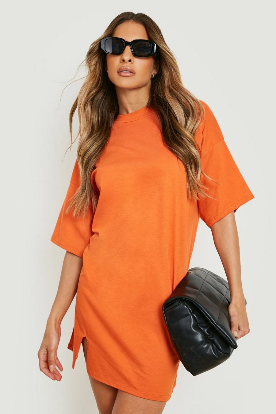 Vestito T-shirt con scollo rotondo e maniche a 3/4, Orange arancio