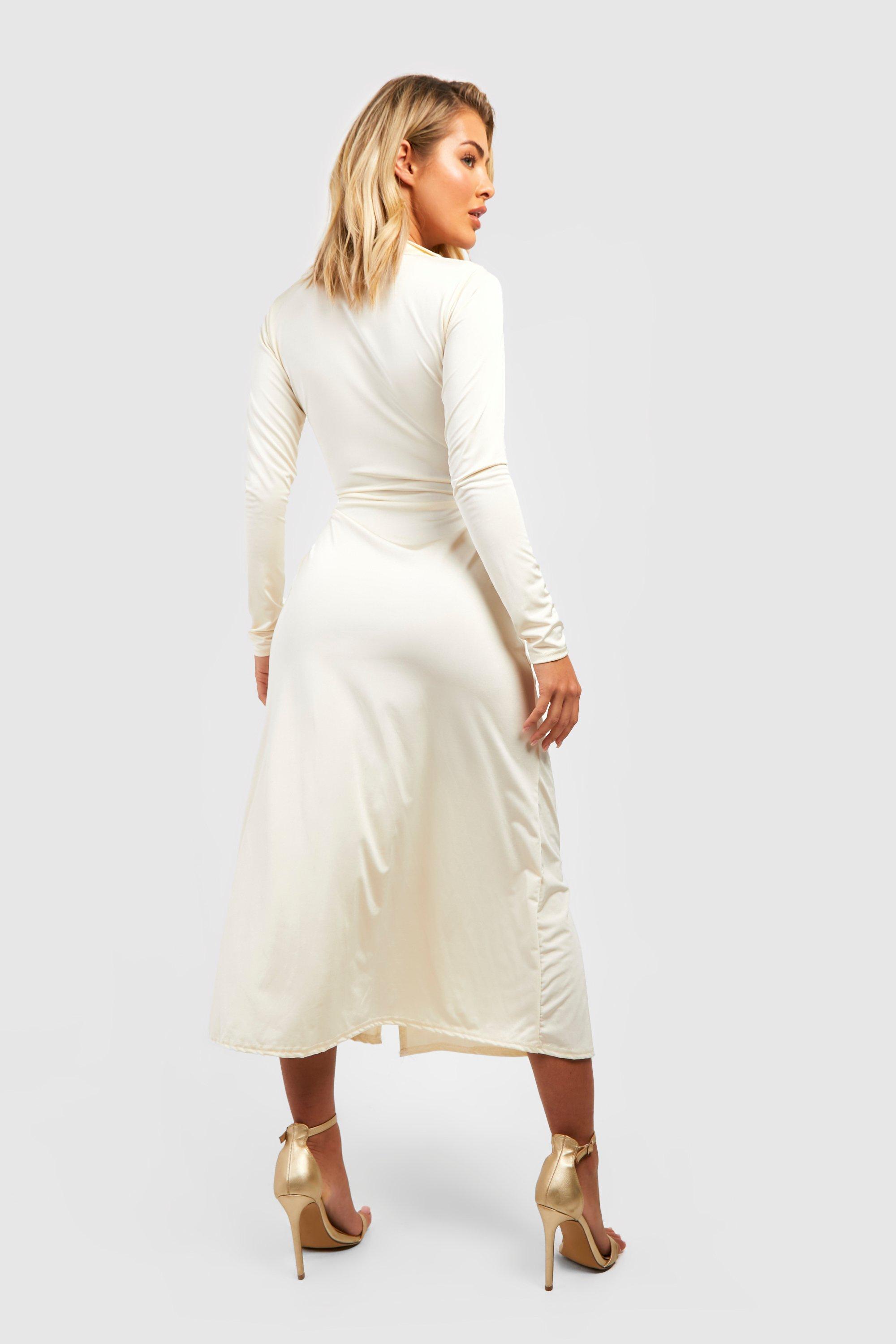 Boohoo cap sleeve wrap best sale midi dress