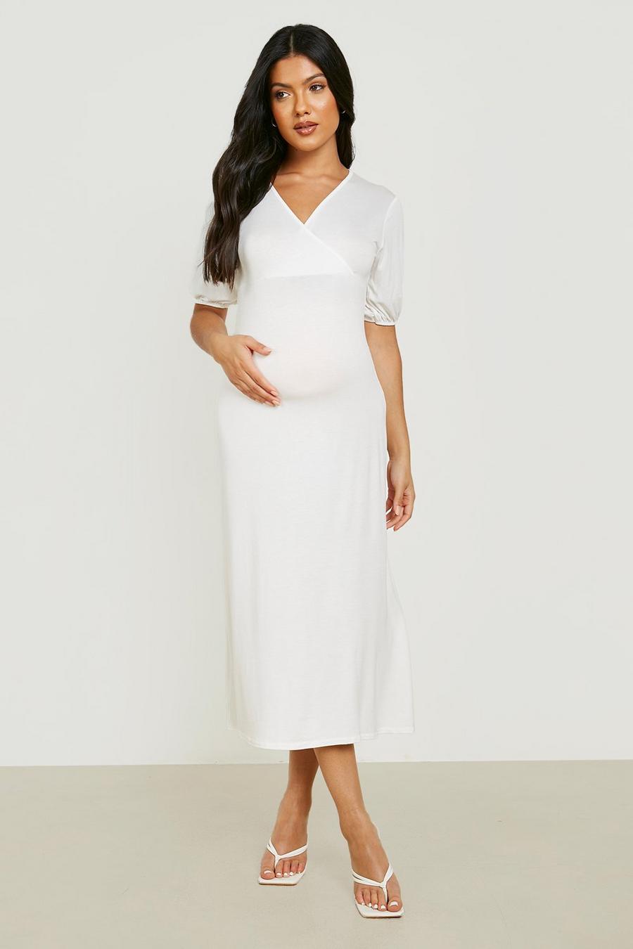 Ivory white Maternity Wrap Midaxi Dress