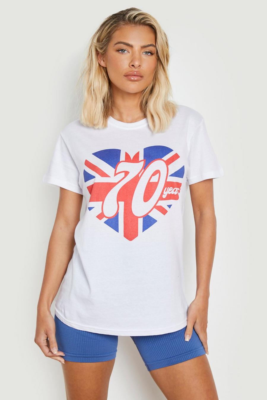 White 70 Years Union Jack Print Jubilee T-shirt image number 1