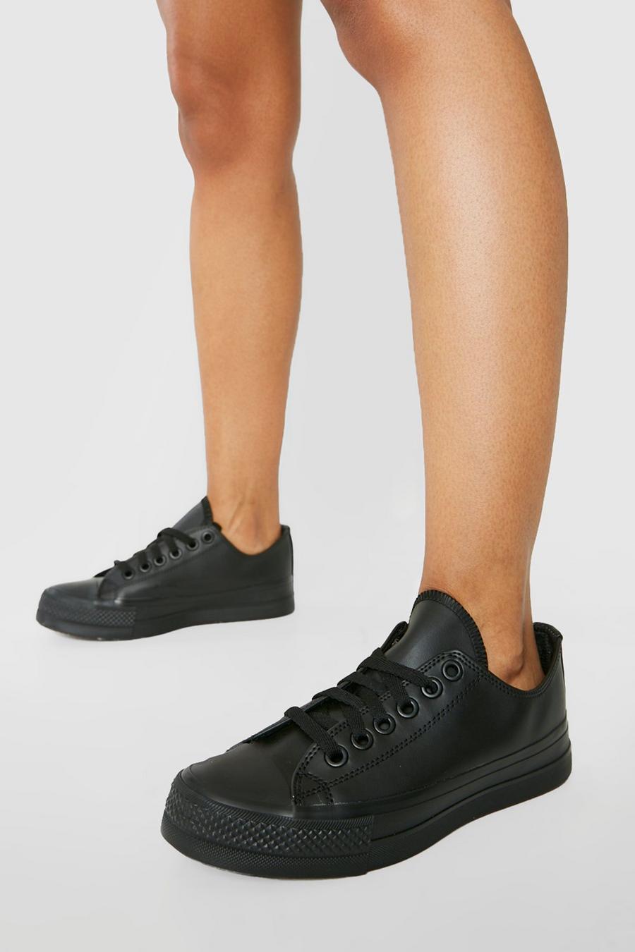 Zapatillas bajas de cuero sintético con suela gruesa, Black negro