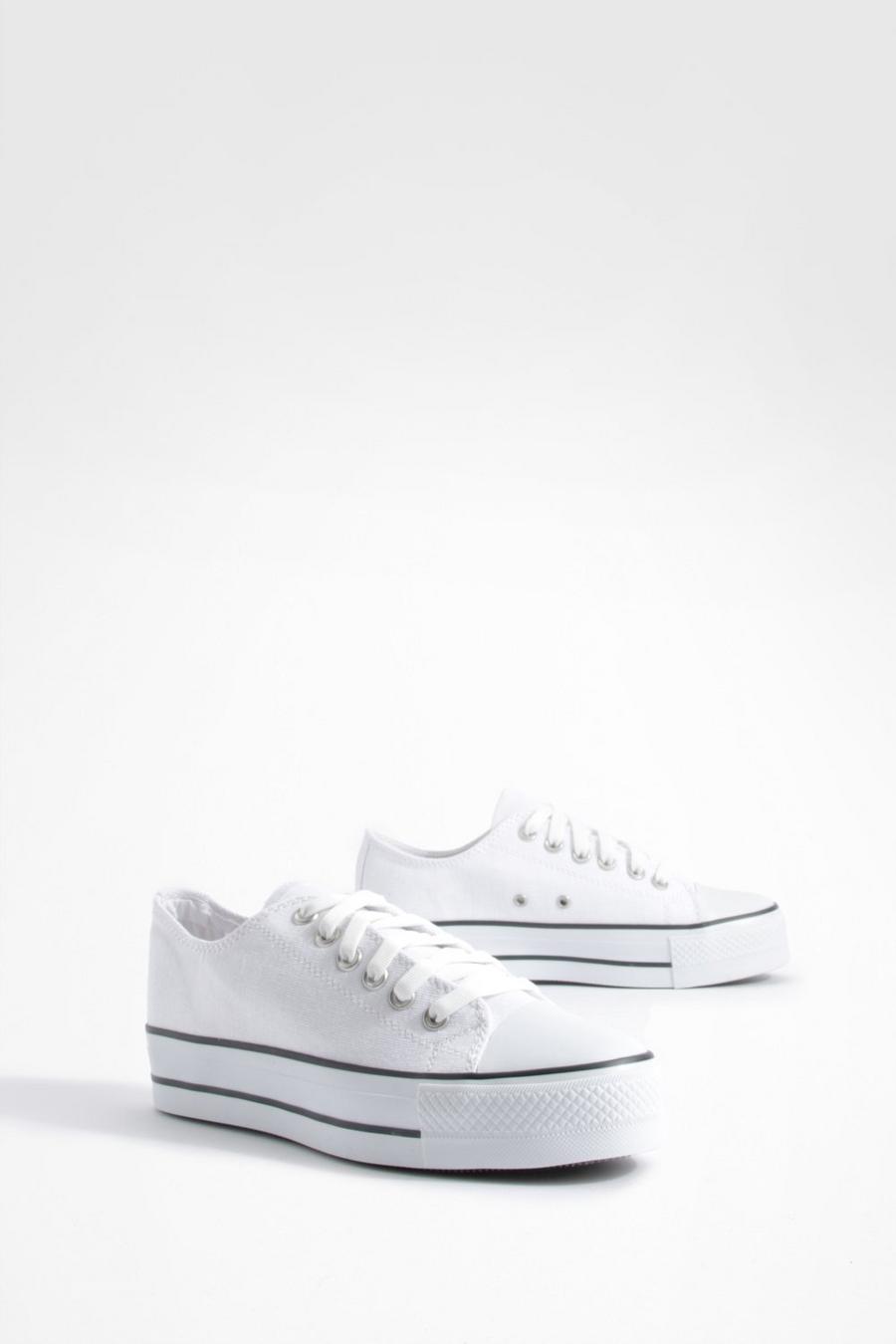 Klobige Low-Top Canvas Sneaker, White blanc