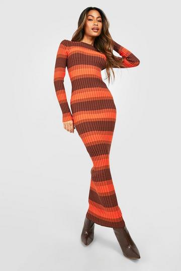 Orange Ombre Stripe Knitted Maxi Dress