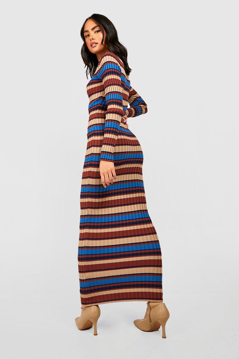 Wide Stripe Rib Knit Maxi Dress