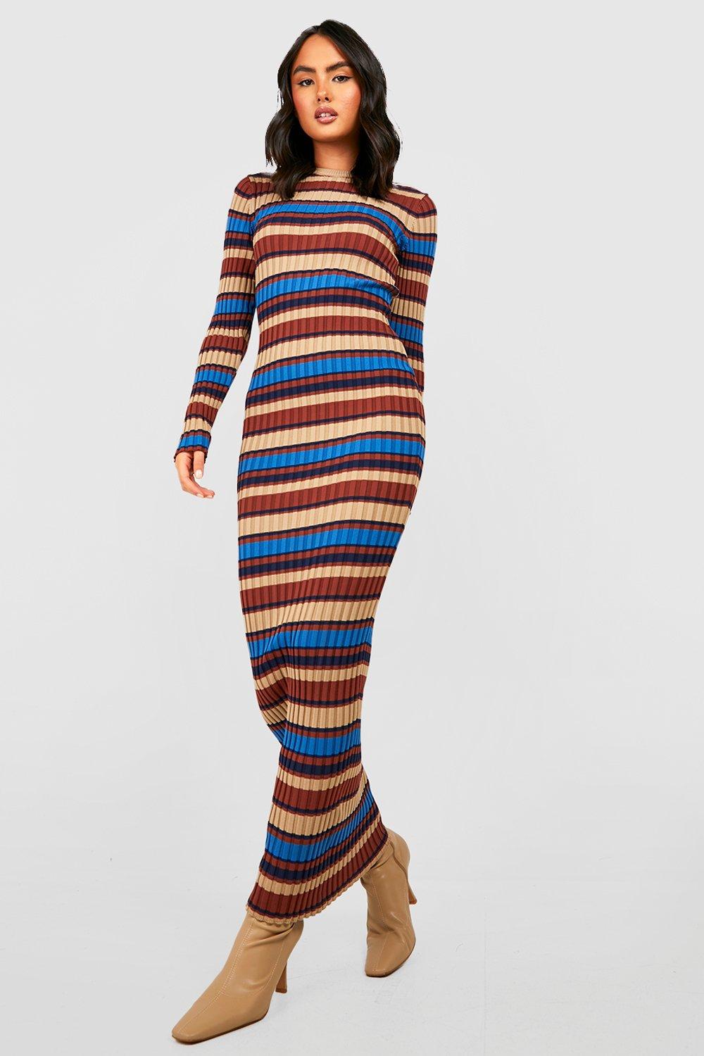 Wide Stripe Rib Knit Maxi Dress