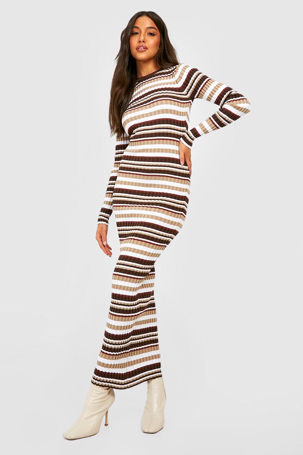 Mixed Stripe Midi Knitted Dress