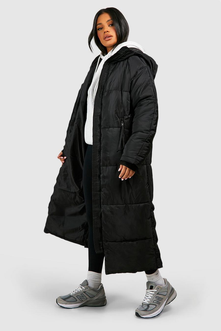 Black Hooded Longline Puffer Jacket