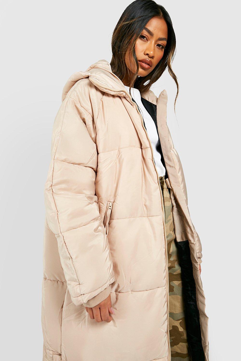 Womens longline coat store with hood