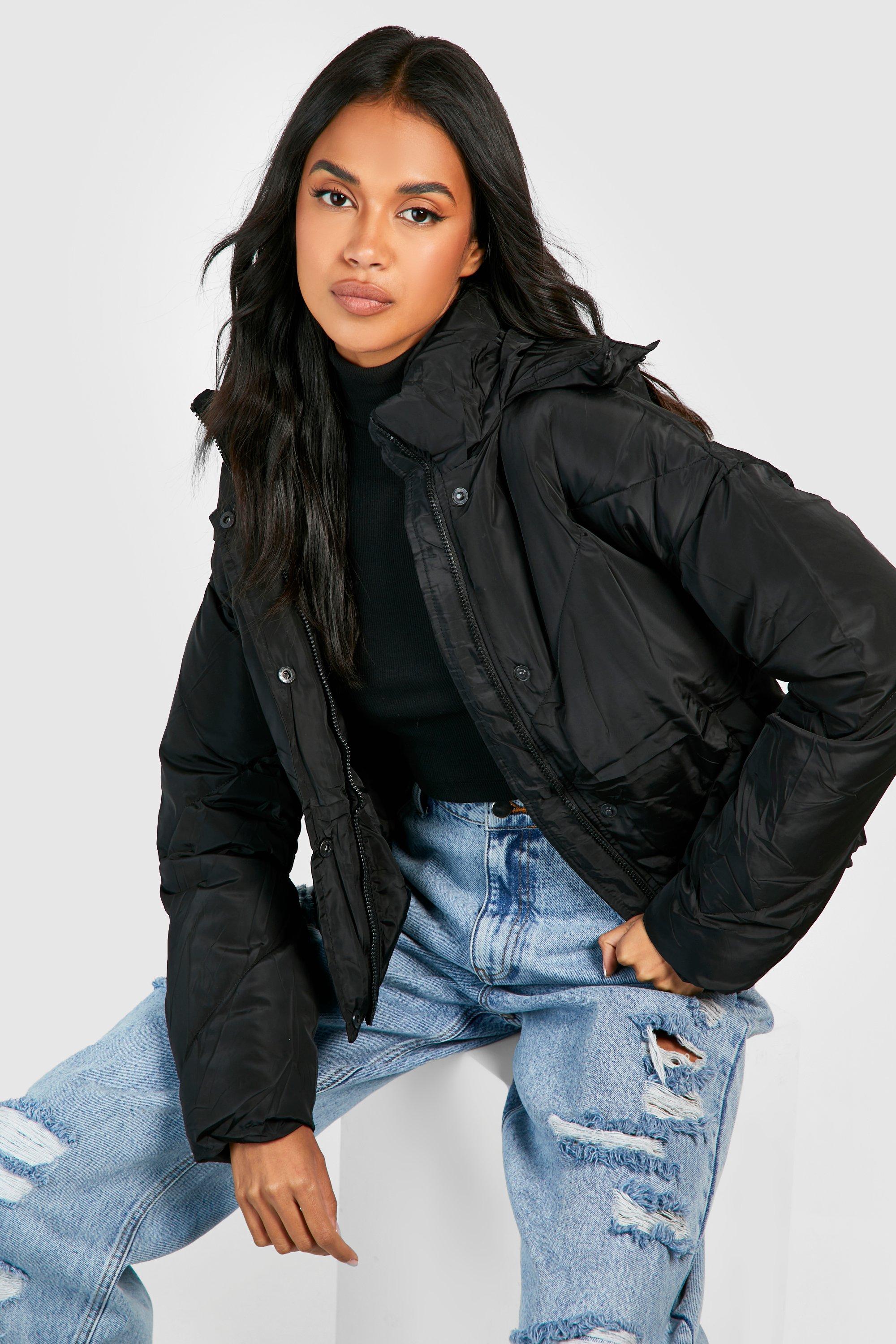 Black puffer jacket boohoo best sale