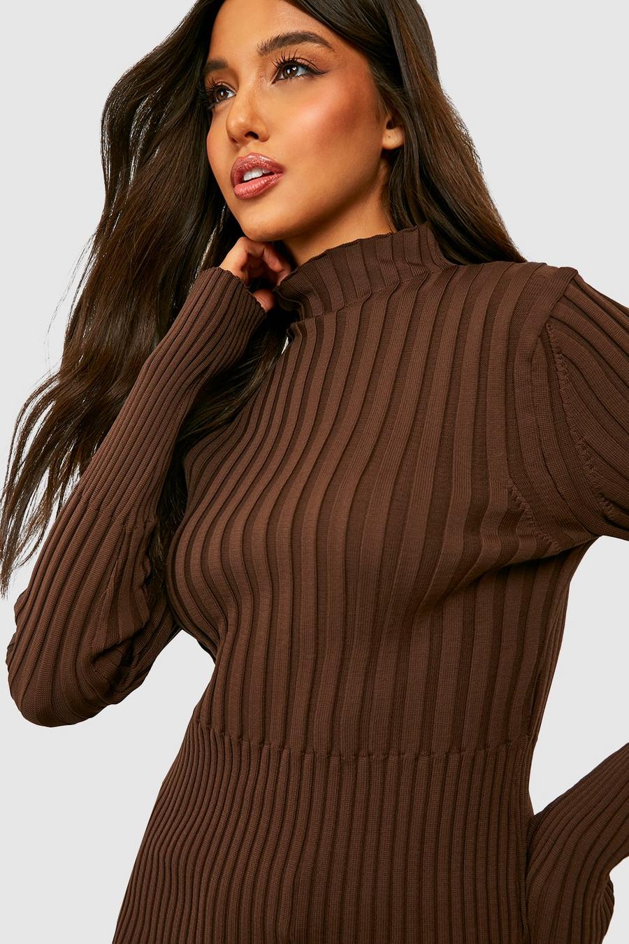 Zweifarbiger hochgeschlossener Pullover, Chocolate image number 1