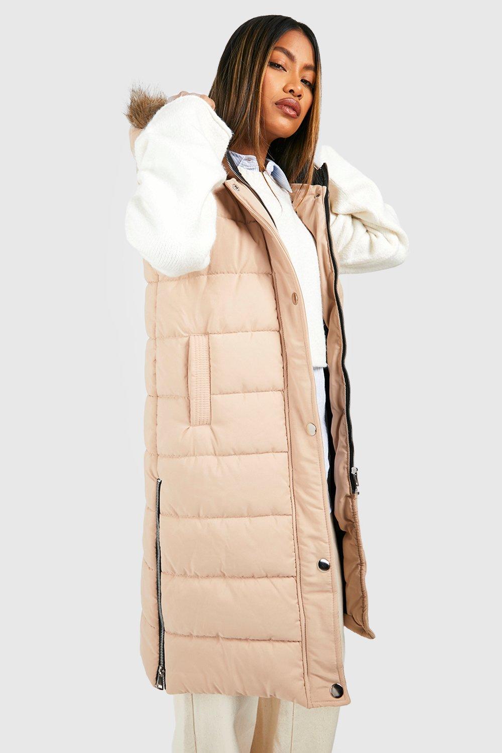 Boohoo Women s Faux Fur Trim Longline Gilet Beige