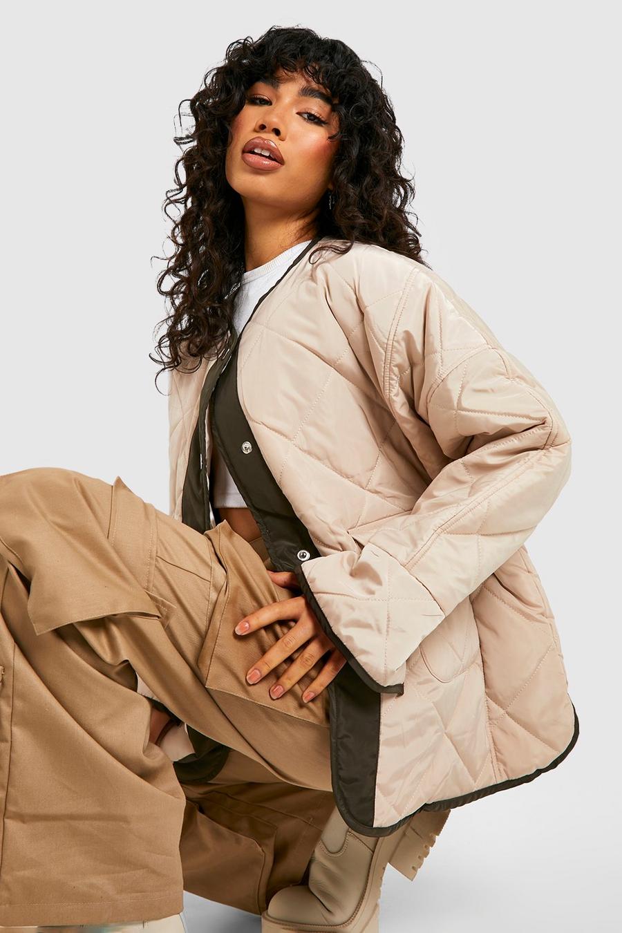 Stone Quilted Oversized Jacket image number 1
