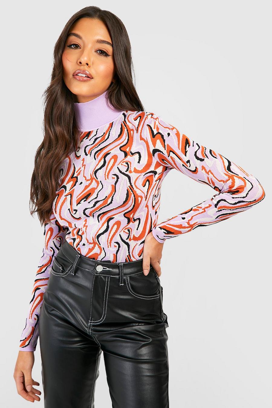 Berry Marble Printed High Neck Jumper  image number 1