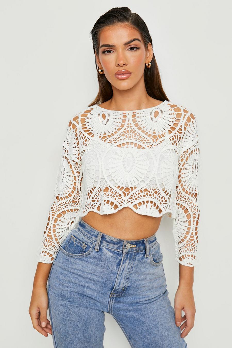 White Crochet Top  image number 1
