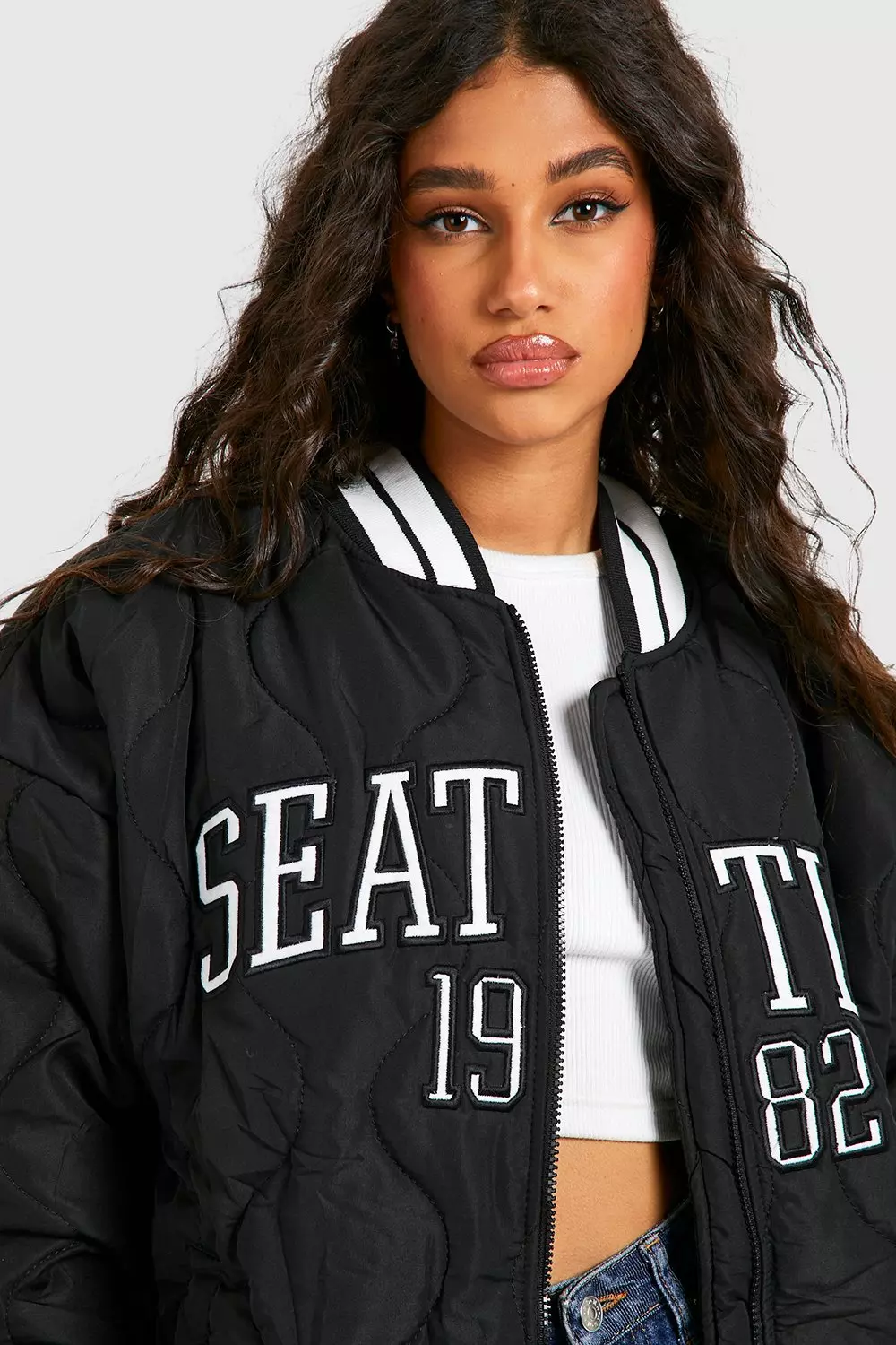 Seattle Seahawks Womens Outfits Casual Cropped Varsity Jacket