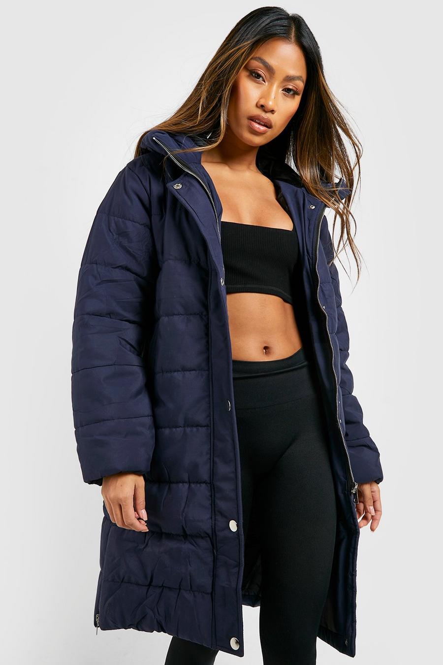 Navy Longline Puffer Jacket image number 1