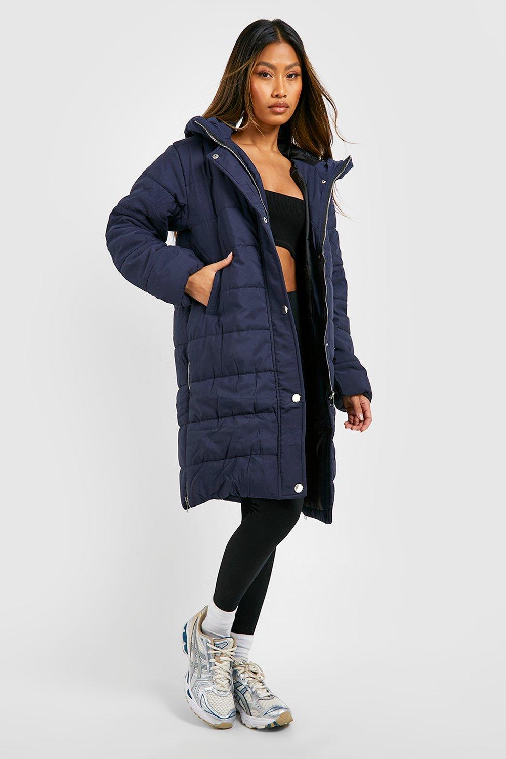 Navy longline cheap padded coat