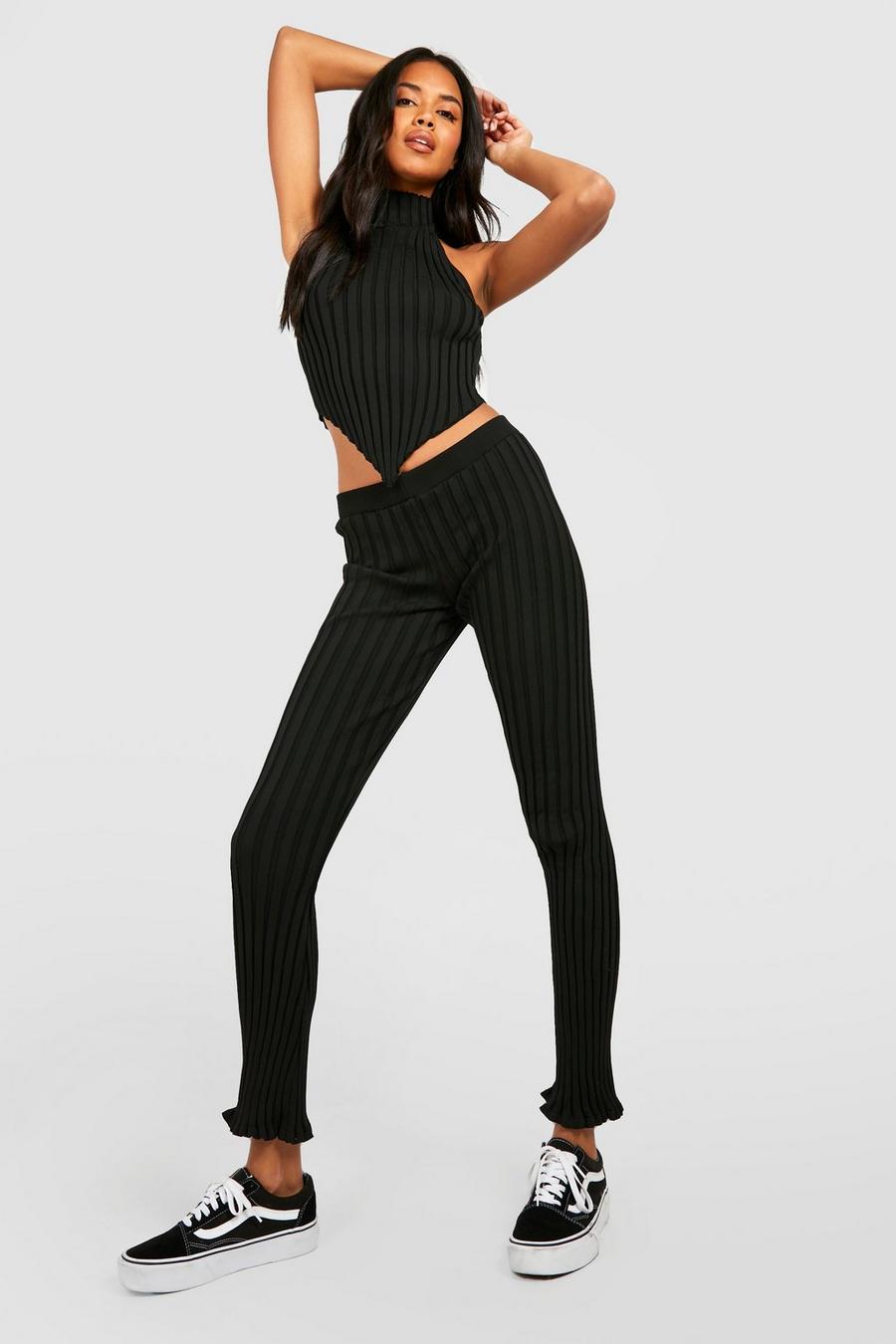 Black Two Tone High Neck Knitted Co-ord image number 1