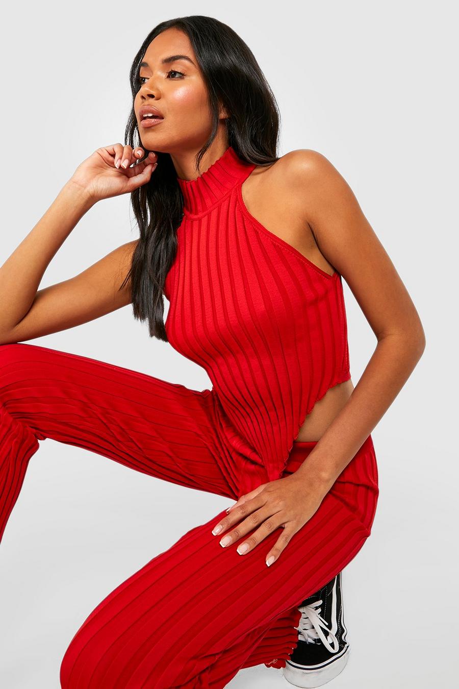 Red Two Tone High Neck Knitted Co-ord image number 1