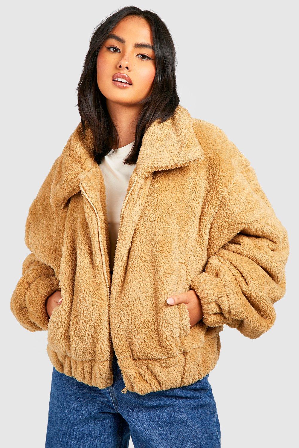 Camel teddy outlet bomber jacket