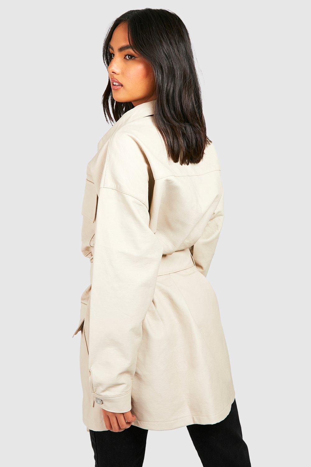 boohoo Faux Leather Oversized Shacket - Beige - Size 6